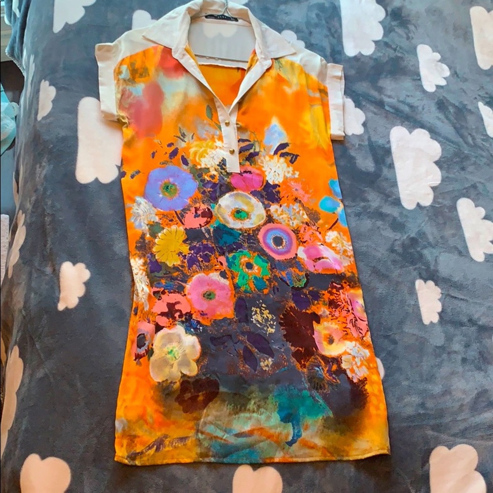 100% floral long silk shirt
